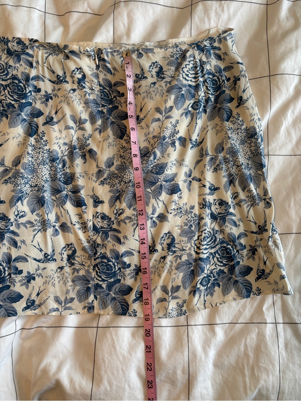 Reformation Blue and Cream Floral Mini Skirt